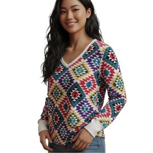 OP Thermal Long Sleeve Top Aztec Geometric Print CLEARANCE